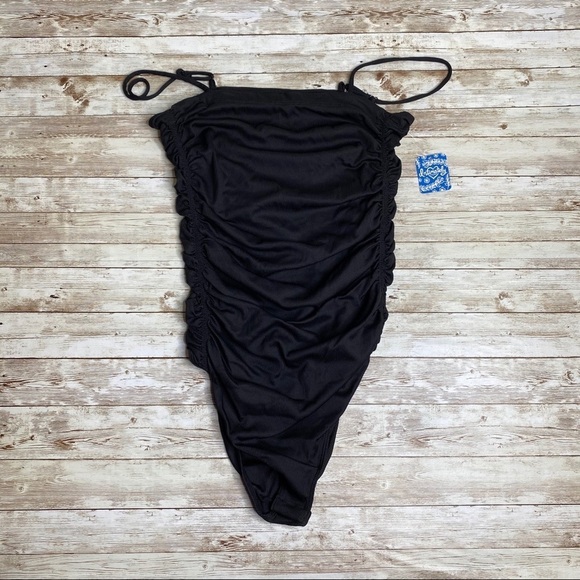 Free People On Your Side Bodysuit Black Ribbed Ruched Detailing - Picture 4 of 10